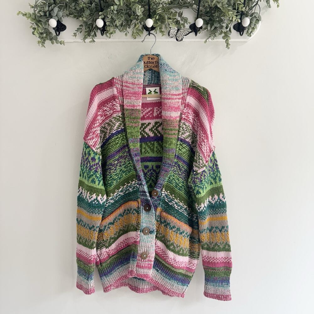 Anthropologie multicolored striped heavy knit cardigan bohemian